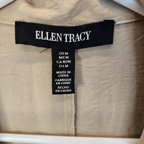 Ellen Tracy Midi Shirt Dress Sz M Tan Front Button Pockets Belted Casual Comfort - Picture 5 of 13